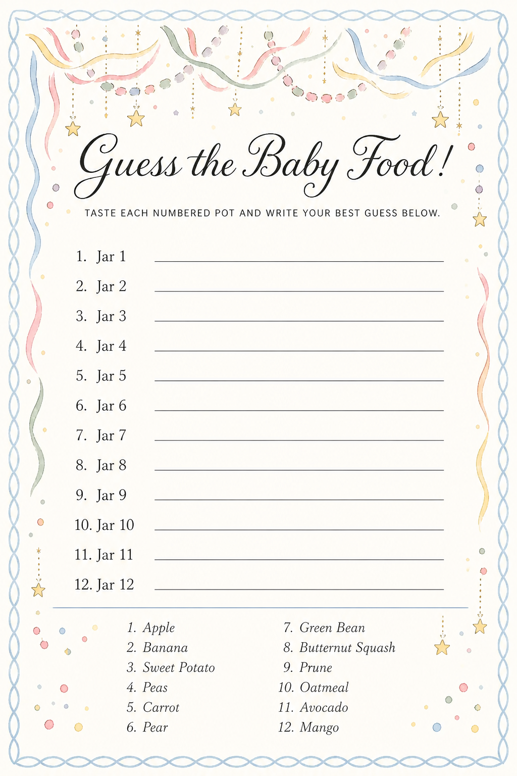 Guess the Baby Food printable