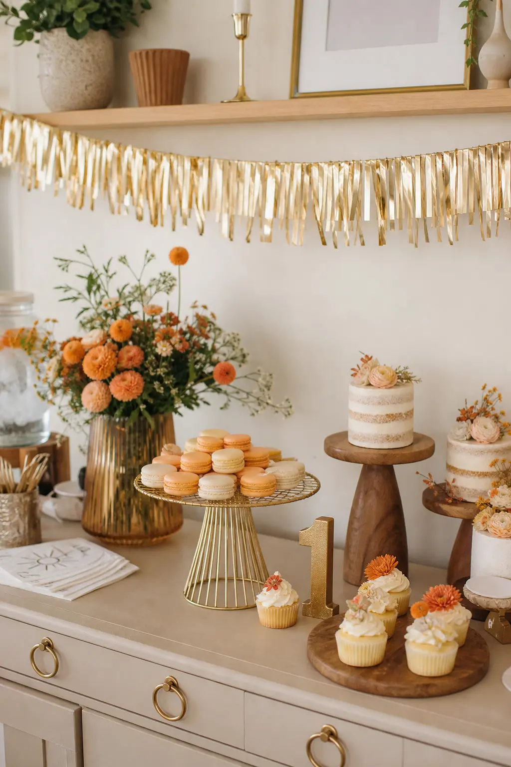 Dessert Table in Warm Golds and Oranges