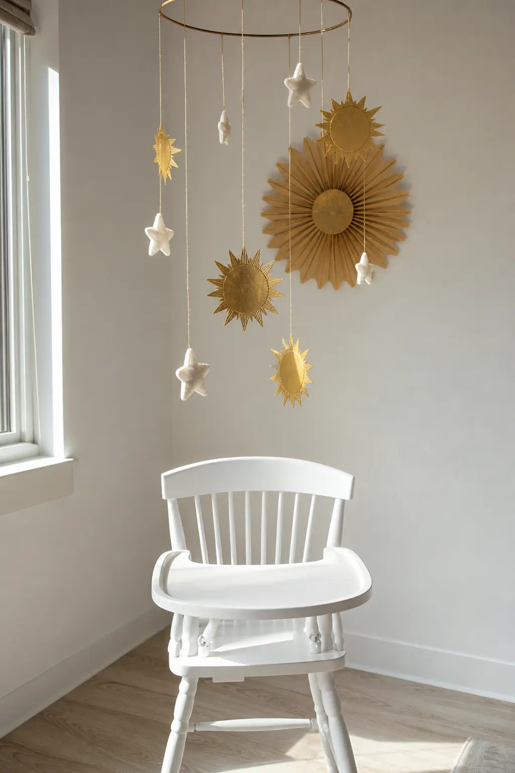 Star and Sun Mobile Above the Highchair