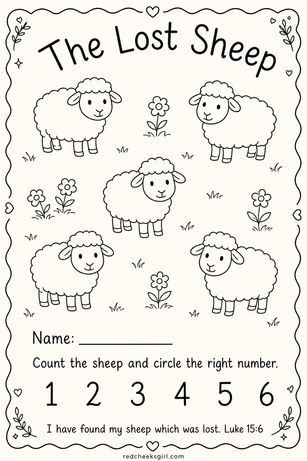 Count the Flock for the Lost Sheep printable sheet — A gentle counting sheet that works for the youngest children in the room, since the flock stays small and
