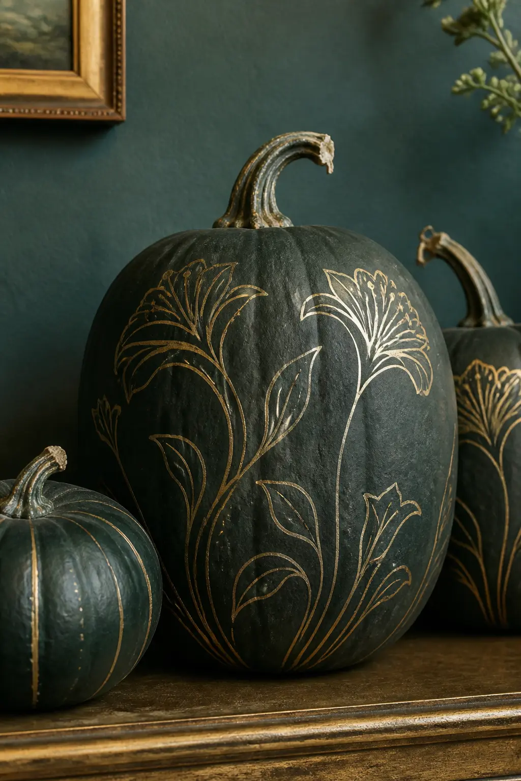 Art Nouveau Outlines in Gold — Art Nouveau uses flowing, sinuous lines rather than natural curves: stems bend at unexpected angles, petals elongate into