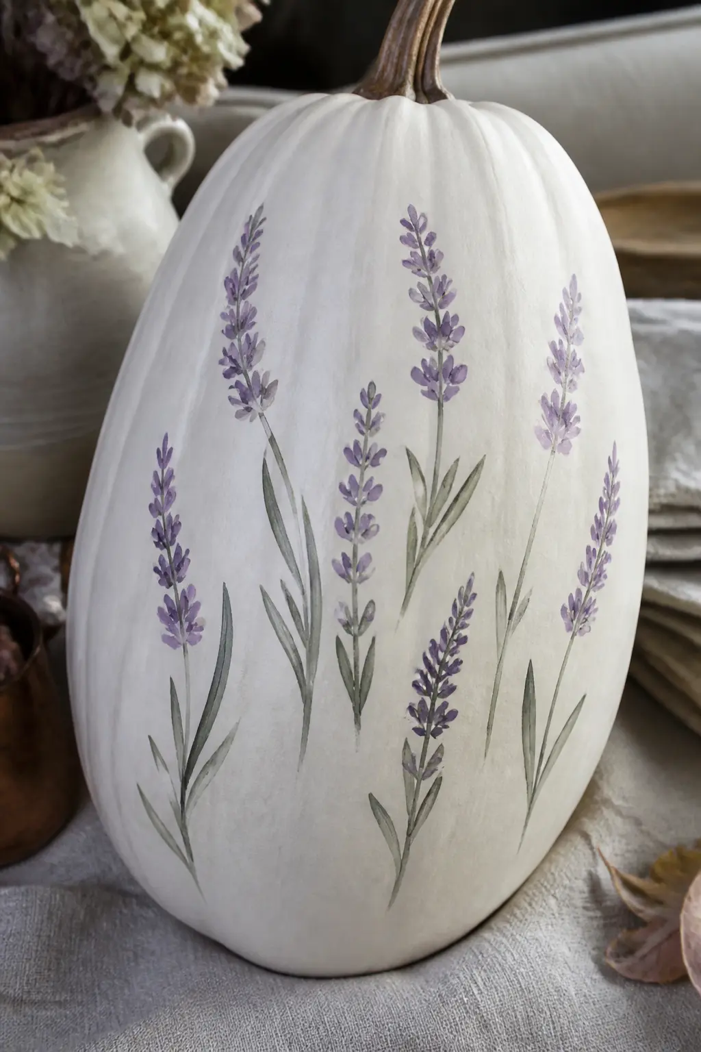 Lavender Sprigs in Short Flicks — Lavender is the easiest floral sprig to paint and one of the most recognisable. Floral painted pumpkin
