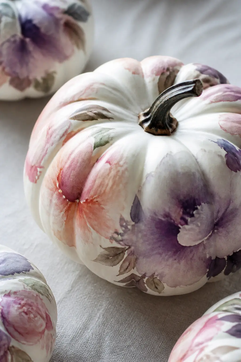 Watercolour with Soft Bleeding Edges — Watercolour on a pumpkin requires a specific product: watercolour effect craft paints, or heavily diluted acrylics