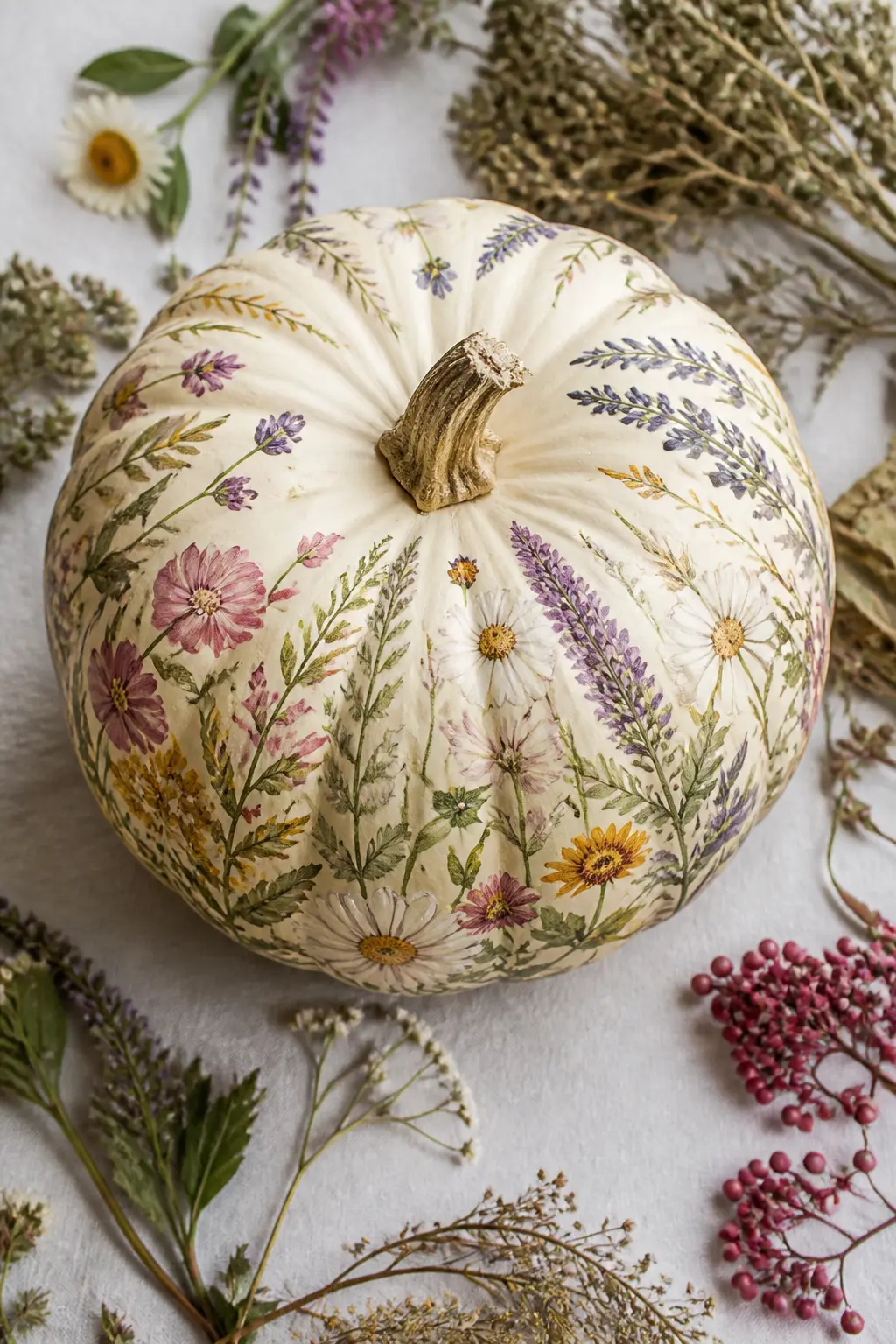 A Wildflower Meadow Wrapping the Pumpkin — A wildflower meadow pumpkin uses every simple brush stroke from the previous section, but layers them all together