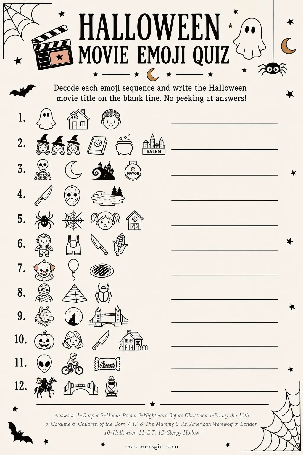 Halloween Movie Emoji Quiz printable