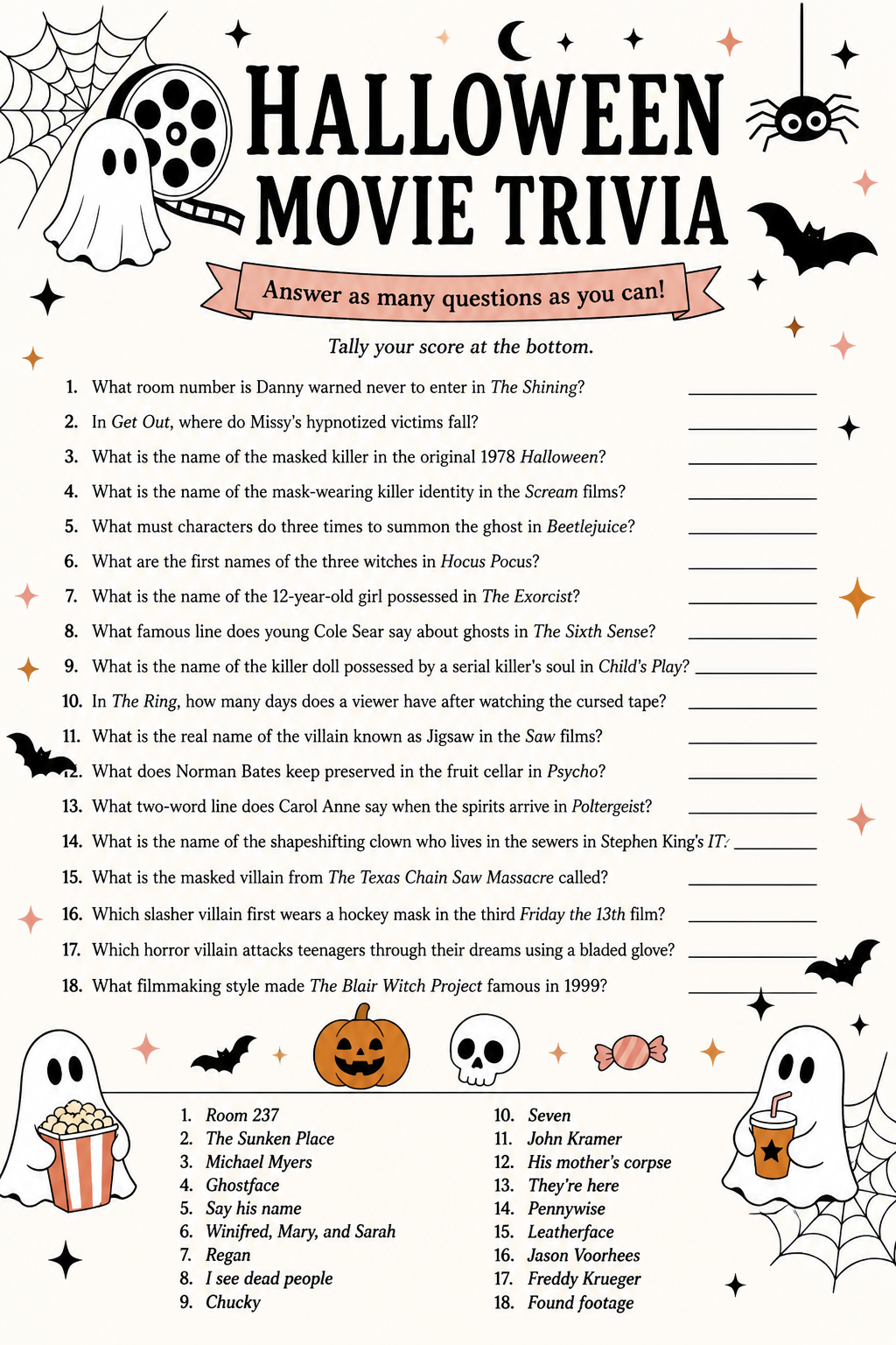 Halloween Movie Trivia printable