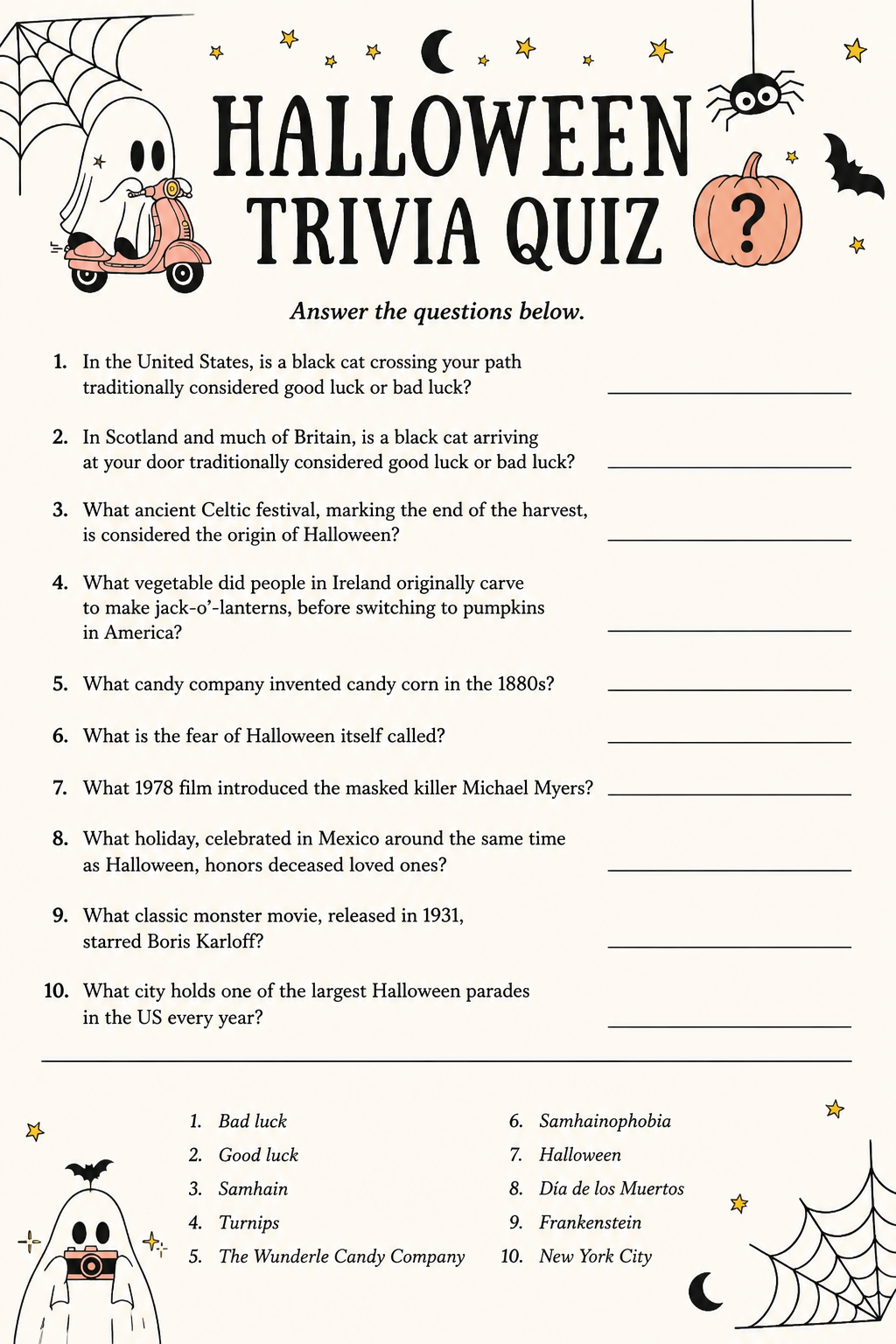 Halloween Trivia Quiz printable