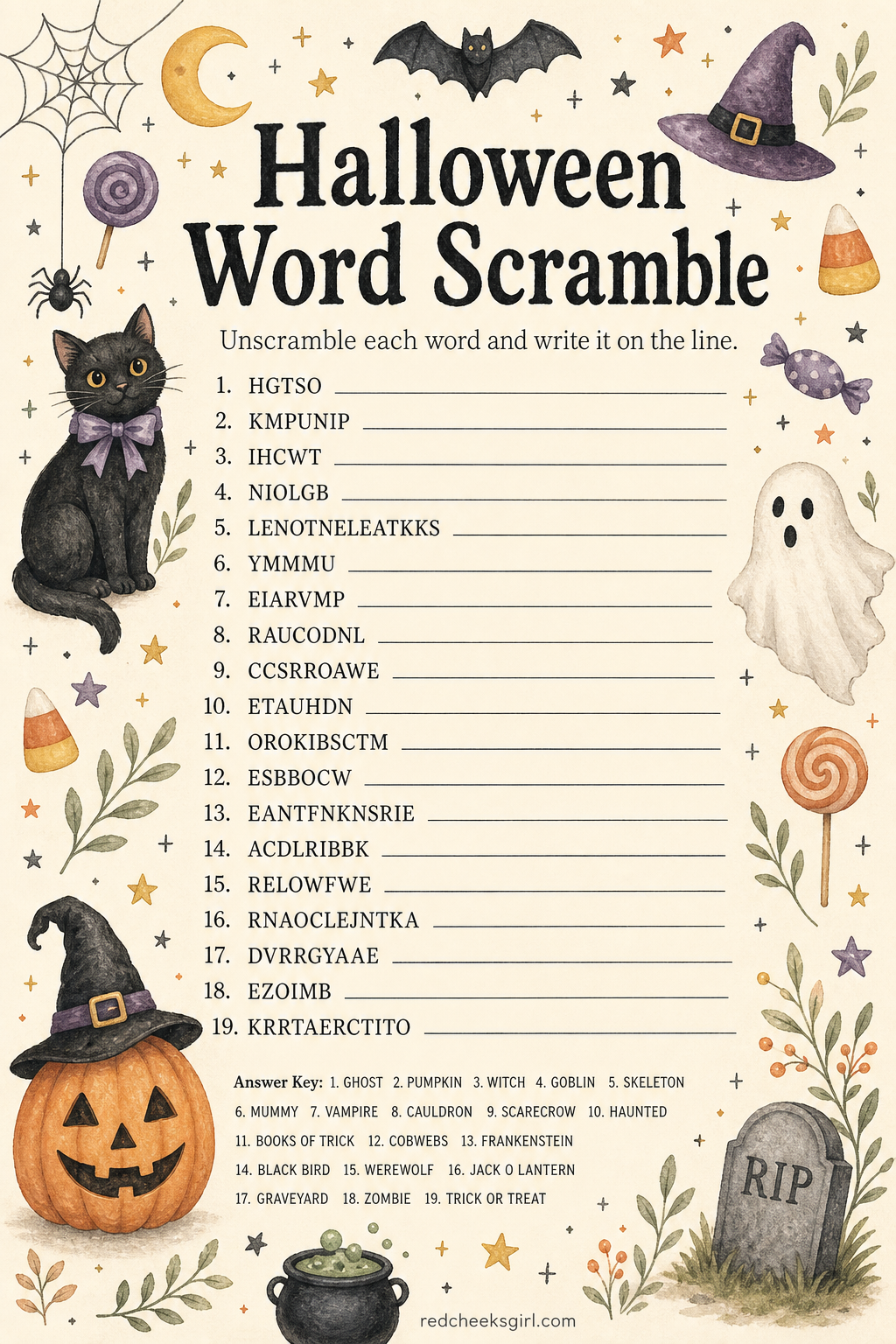 Halloween Word Scramble printable