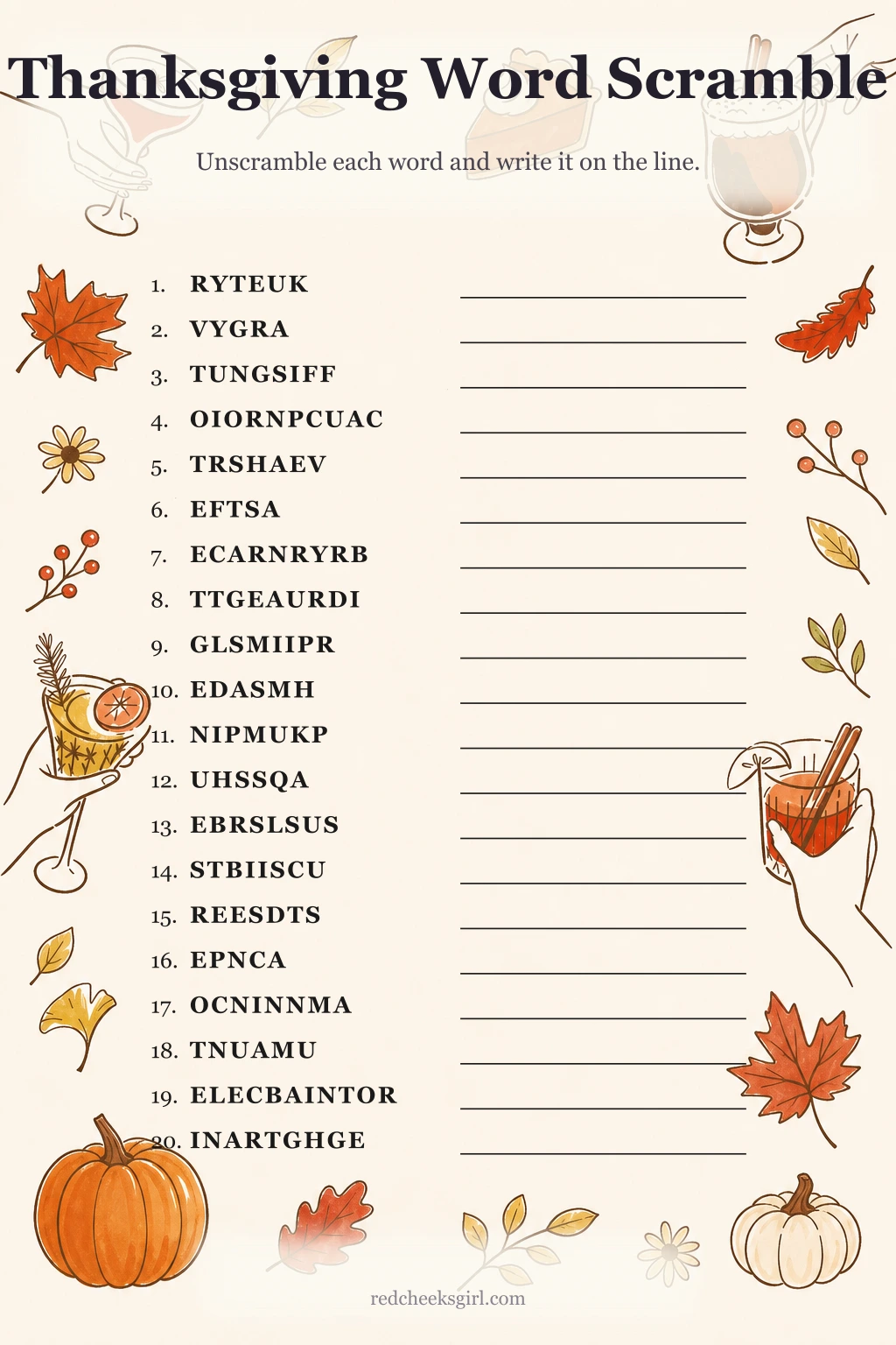 Thanksgiving Word Scramble printable
