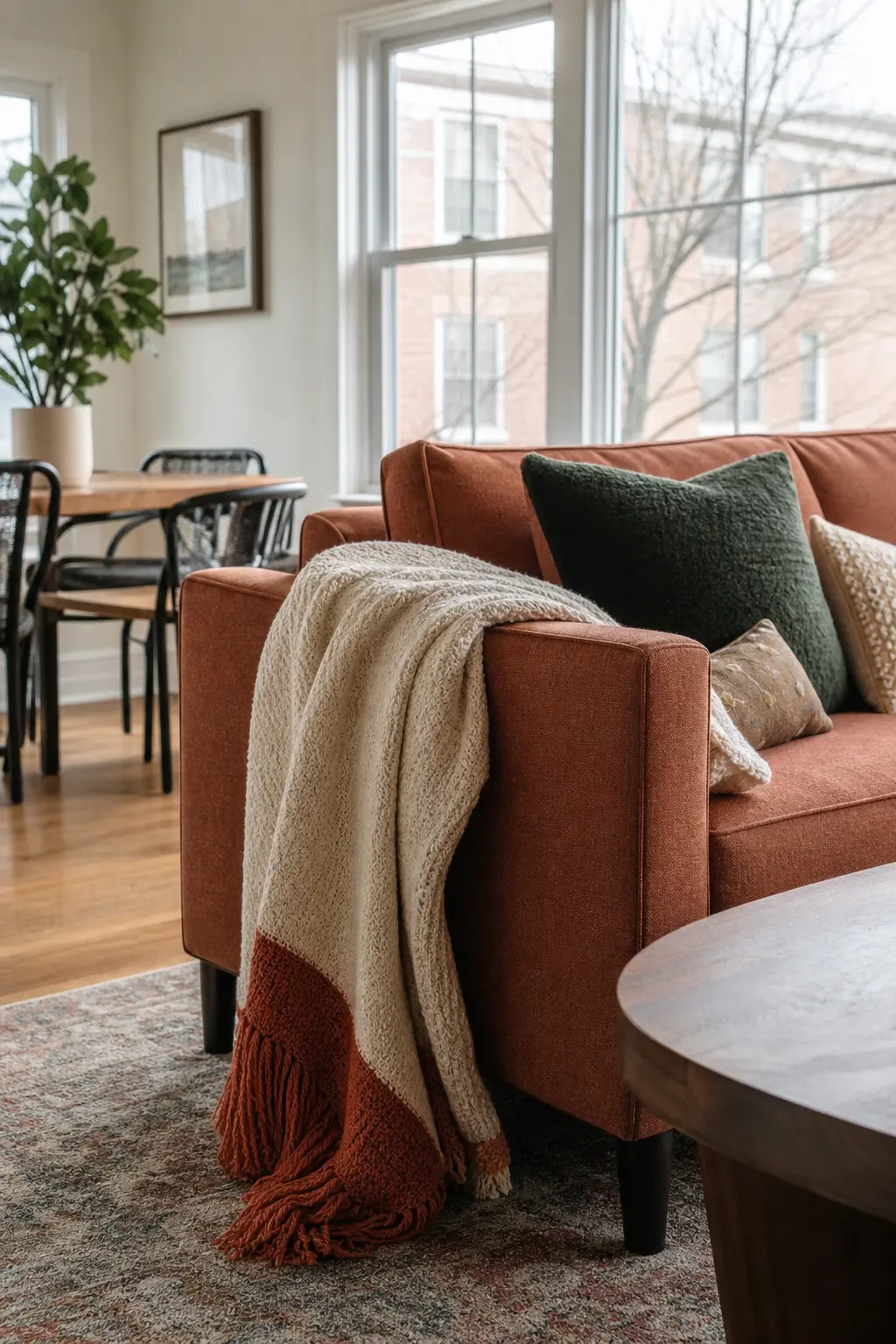 Blankets Draped Over the Sofa Arms