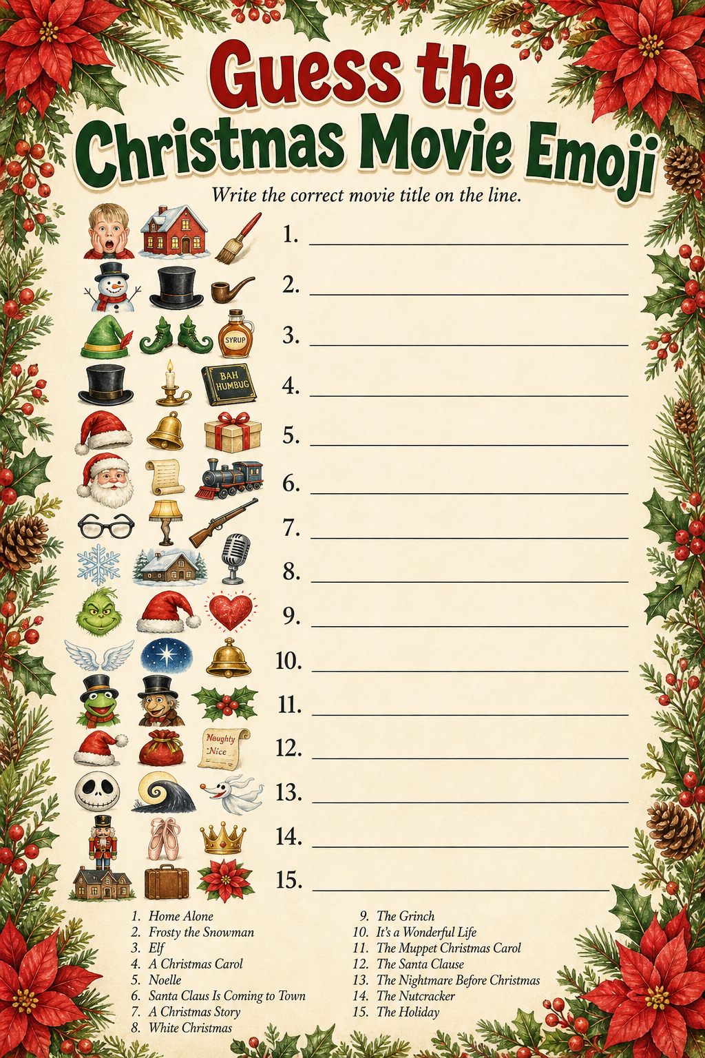 Guess the Christmas Movie Emoji printable