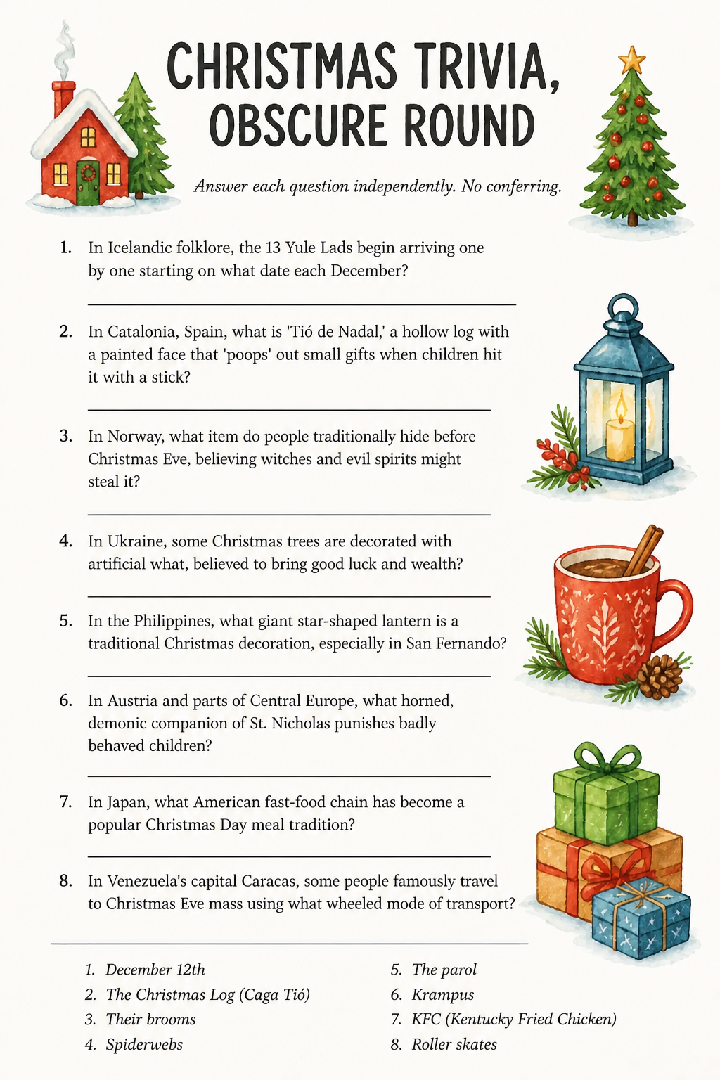 13. Christmas Trivia, Obscure Round (Quiz Sheet + Answer Key) printable