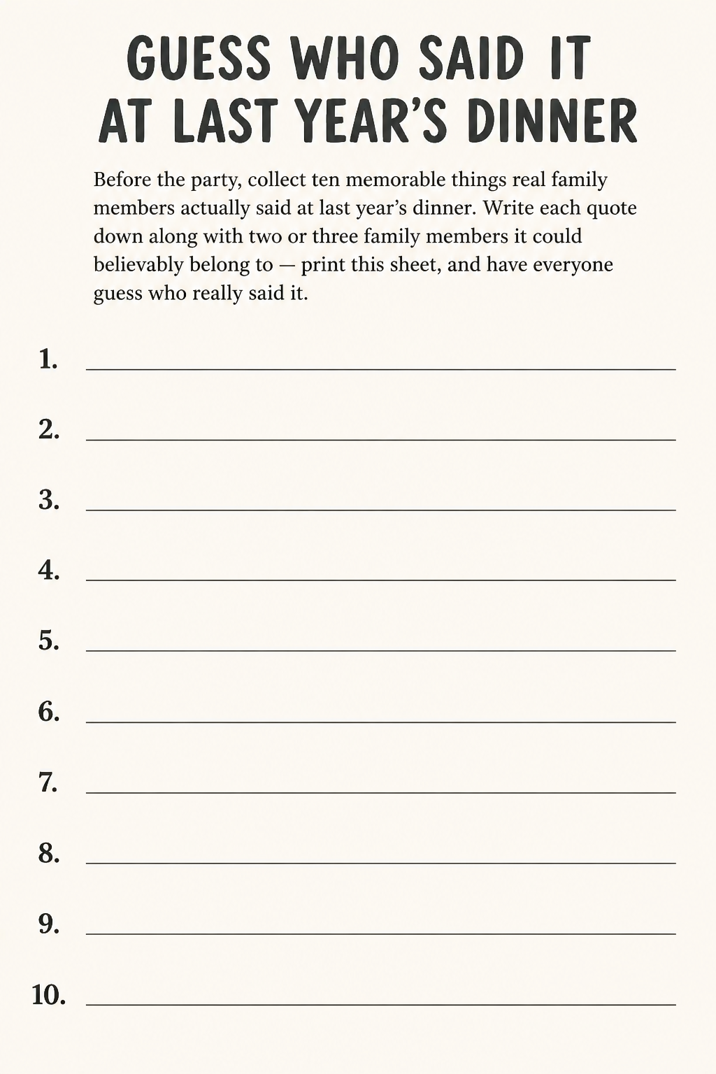 5. Guess Who Said It at Last Year's Dinner (Quiz Sheet + Answer Key) printable