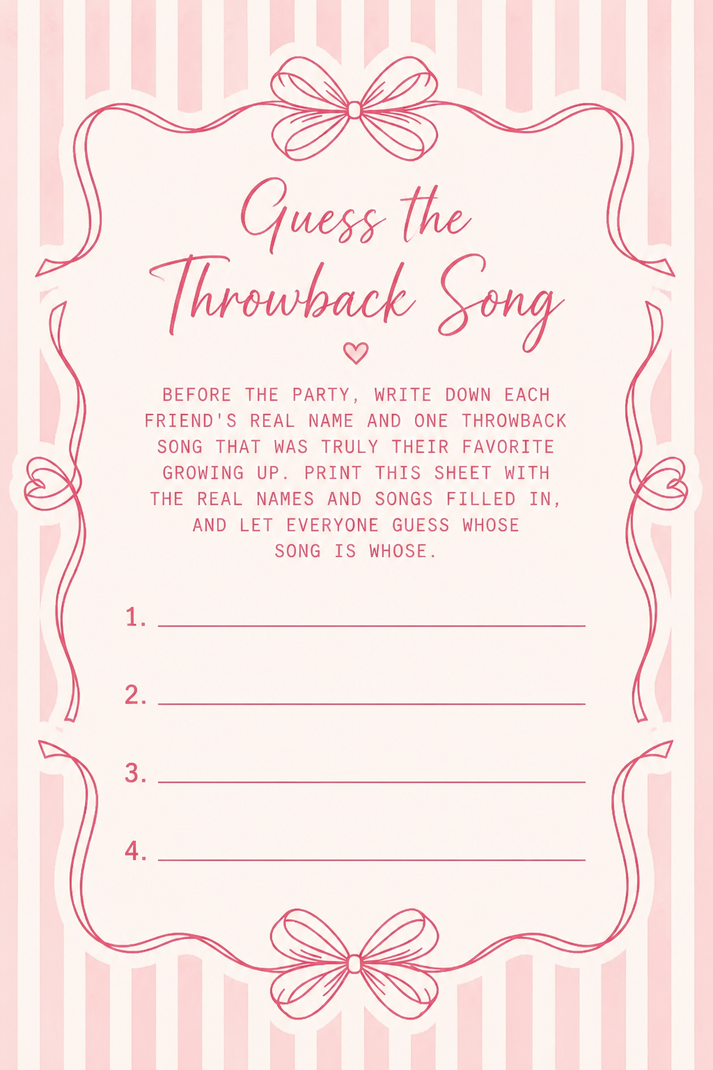 Guess the Throwback Song printable