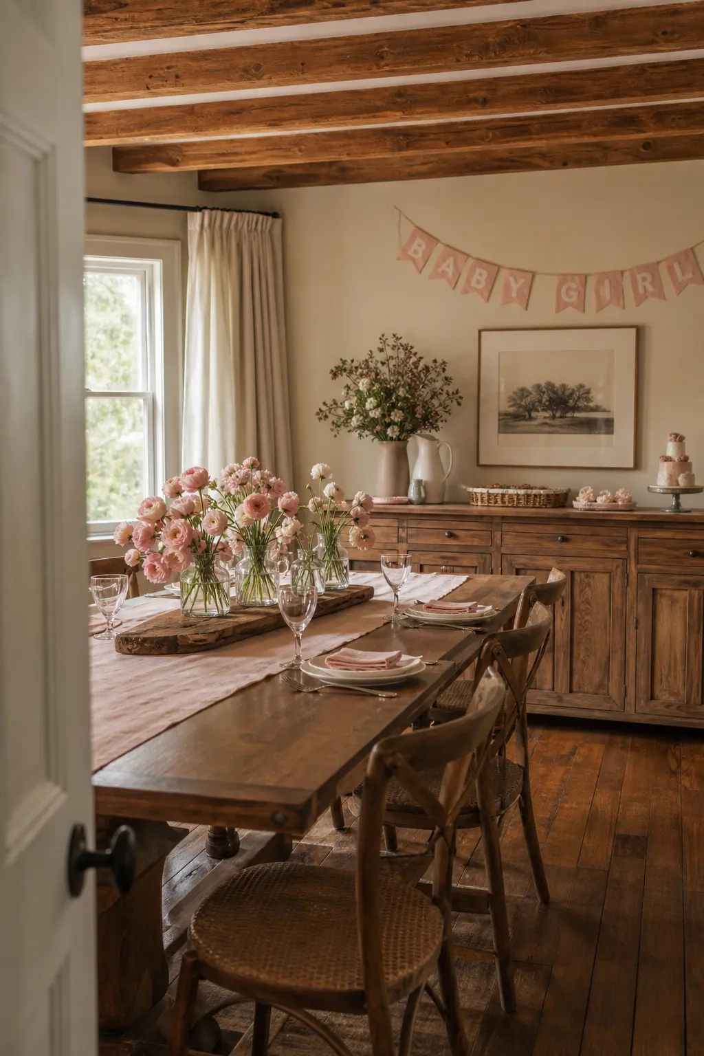 Blush with Warm Wood Tones