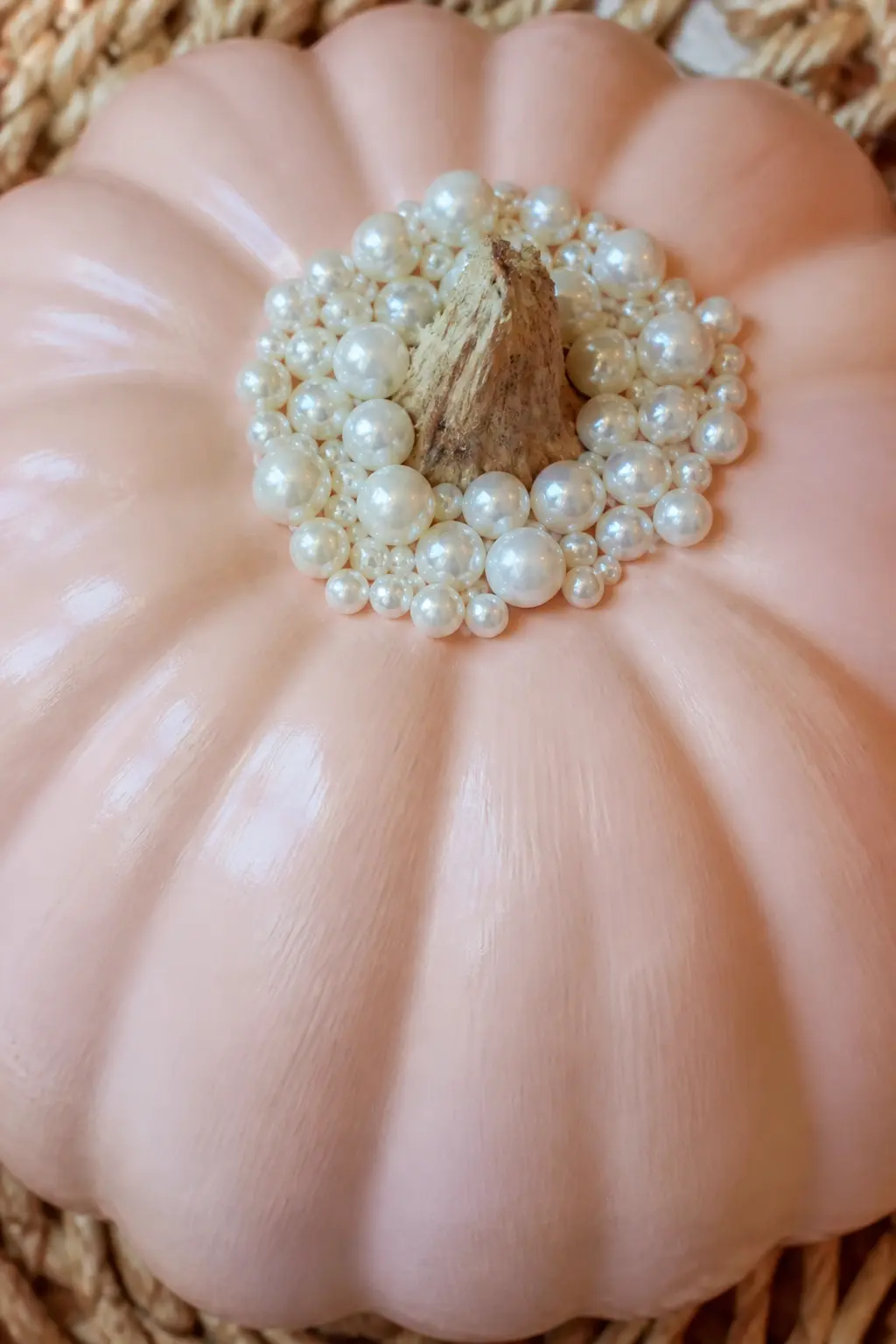 Blush Pumpkin With a Cluster of Pearls at the Stem Only — Paint the pumpkin blush and let it cure. Girly painted pumpkin