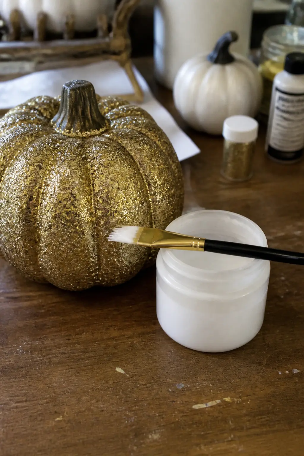 Method: Matte Varnish Over Finished Glitter So It Sparkles Without Looking Wet — Once any glitter application is completely dry, apply a thin coat of matte