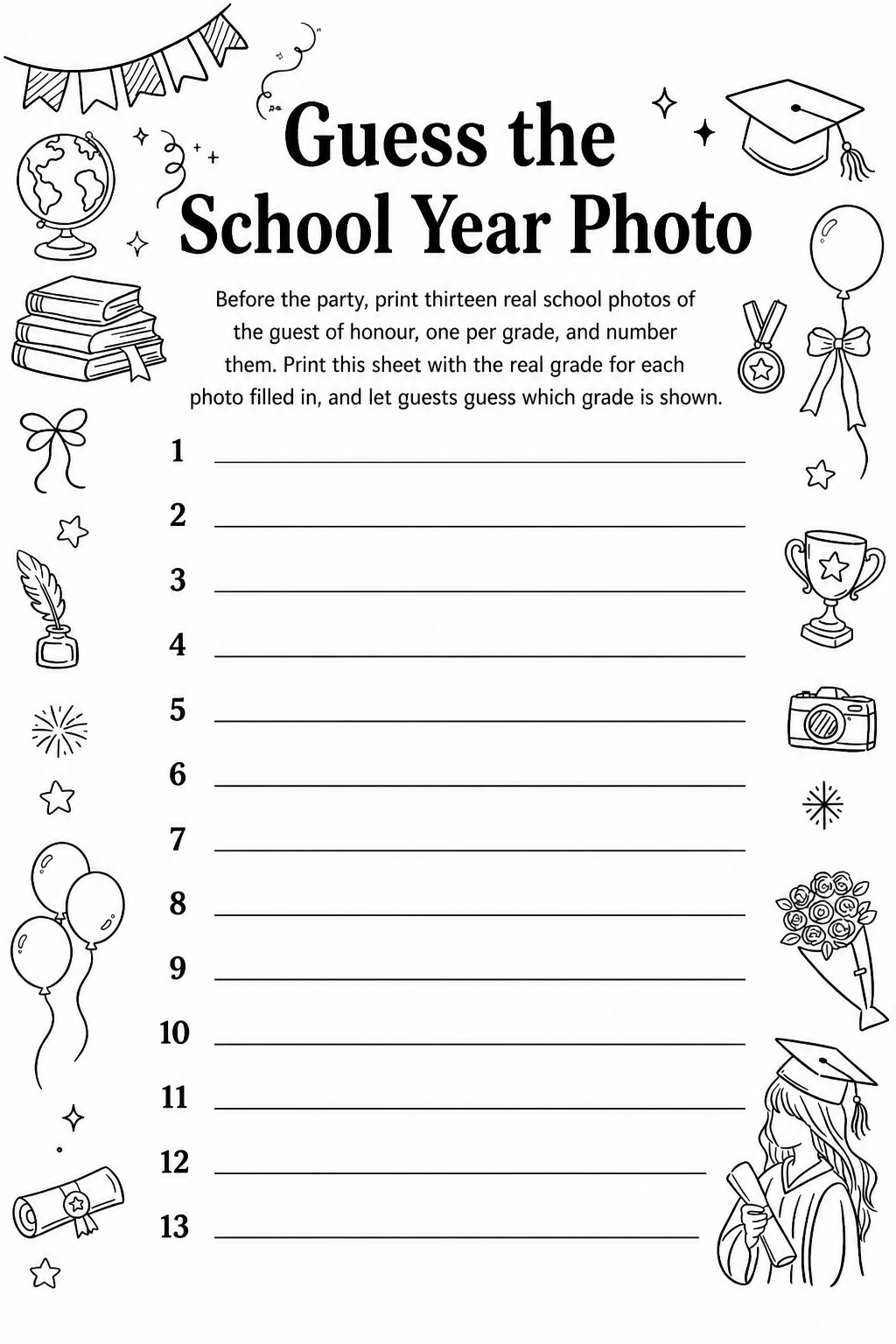Guess the School Year Photo printable