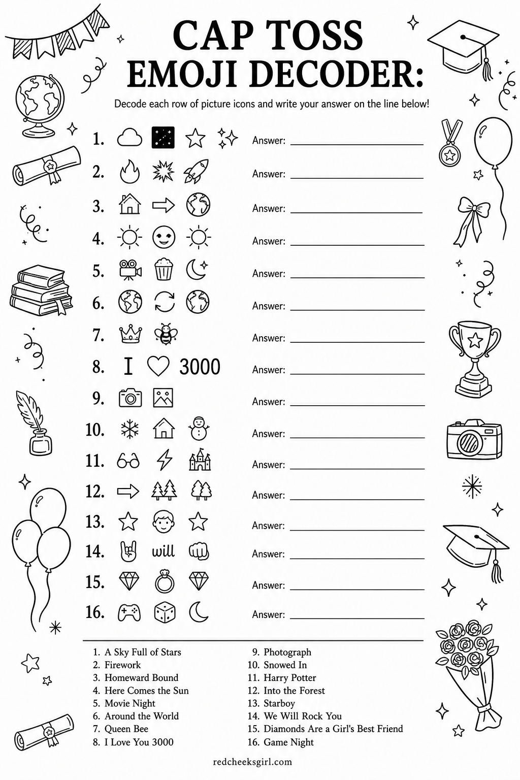 Cap Toss Ring Game printable