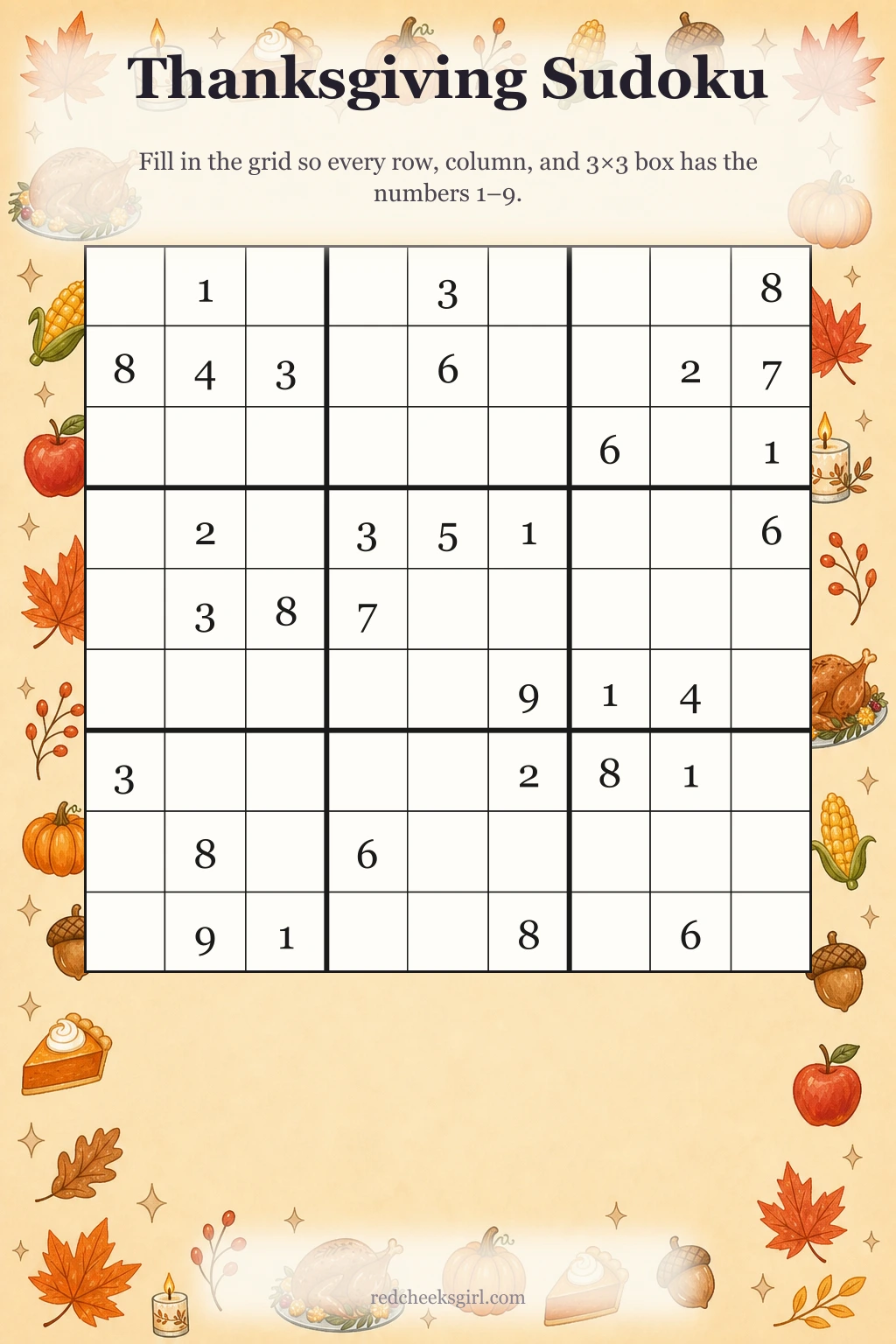 Thanksgiving Sudoku printable
