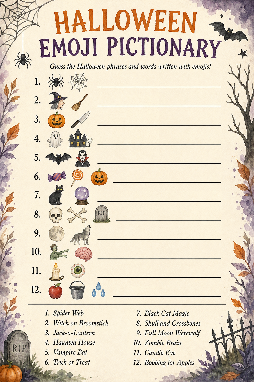 Halloween Emoji Pictionary printable