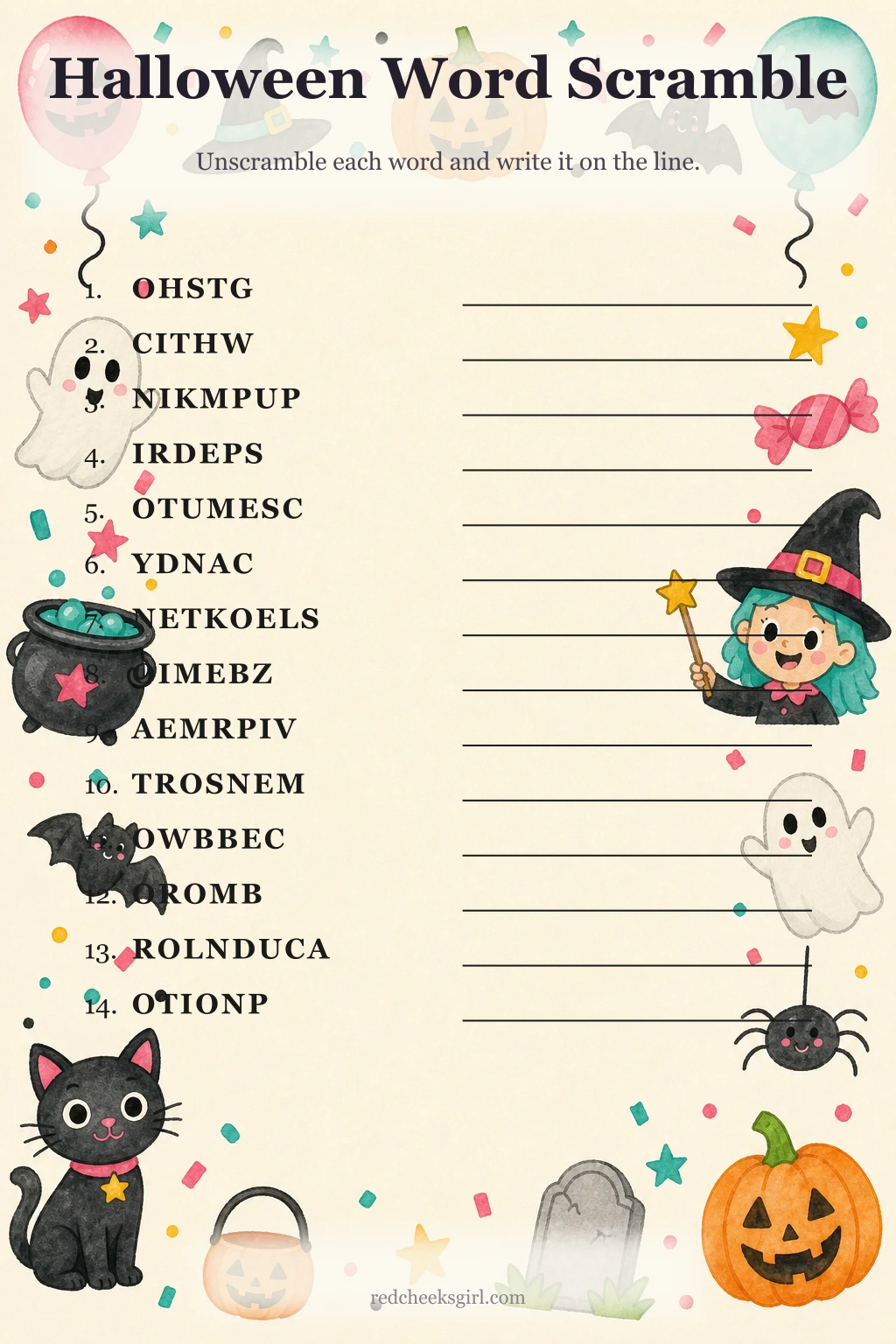 Halloween Word Scramble printable