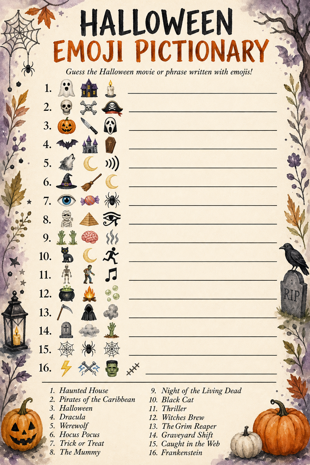 Halloween Emoji Pictionary printable