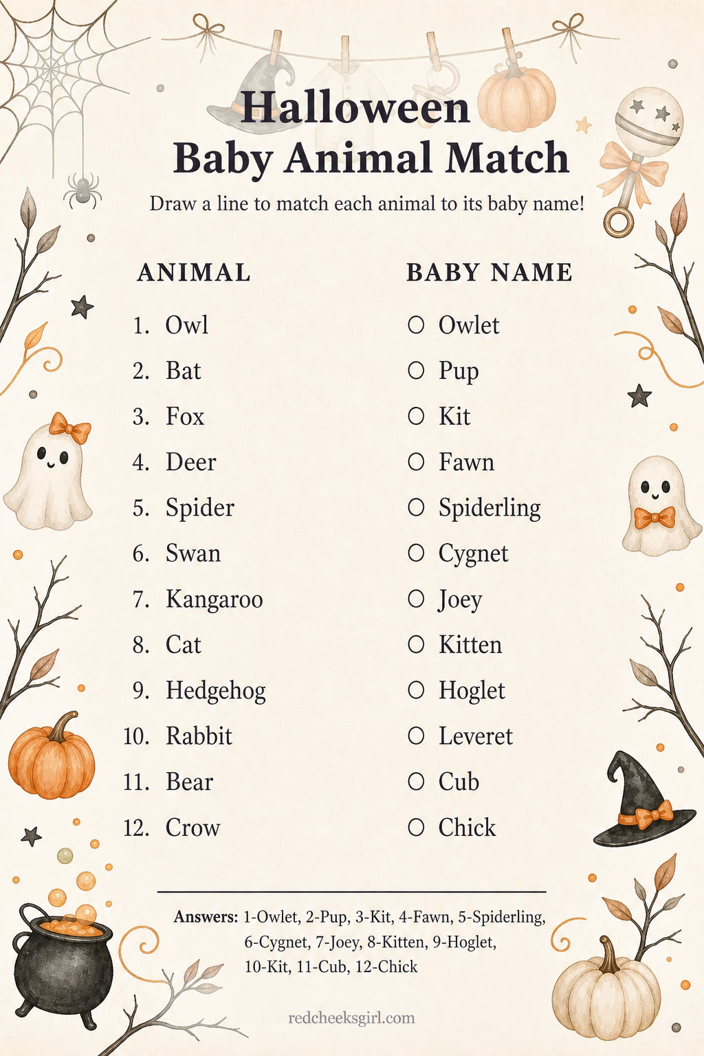 Halloween Baby Animal Match printable