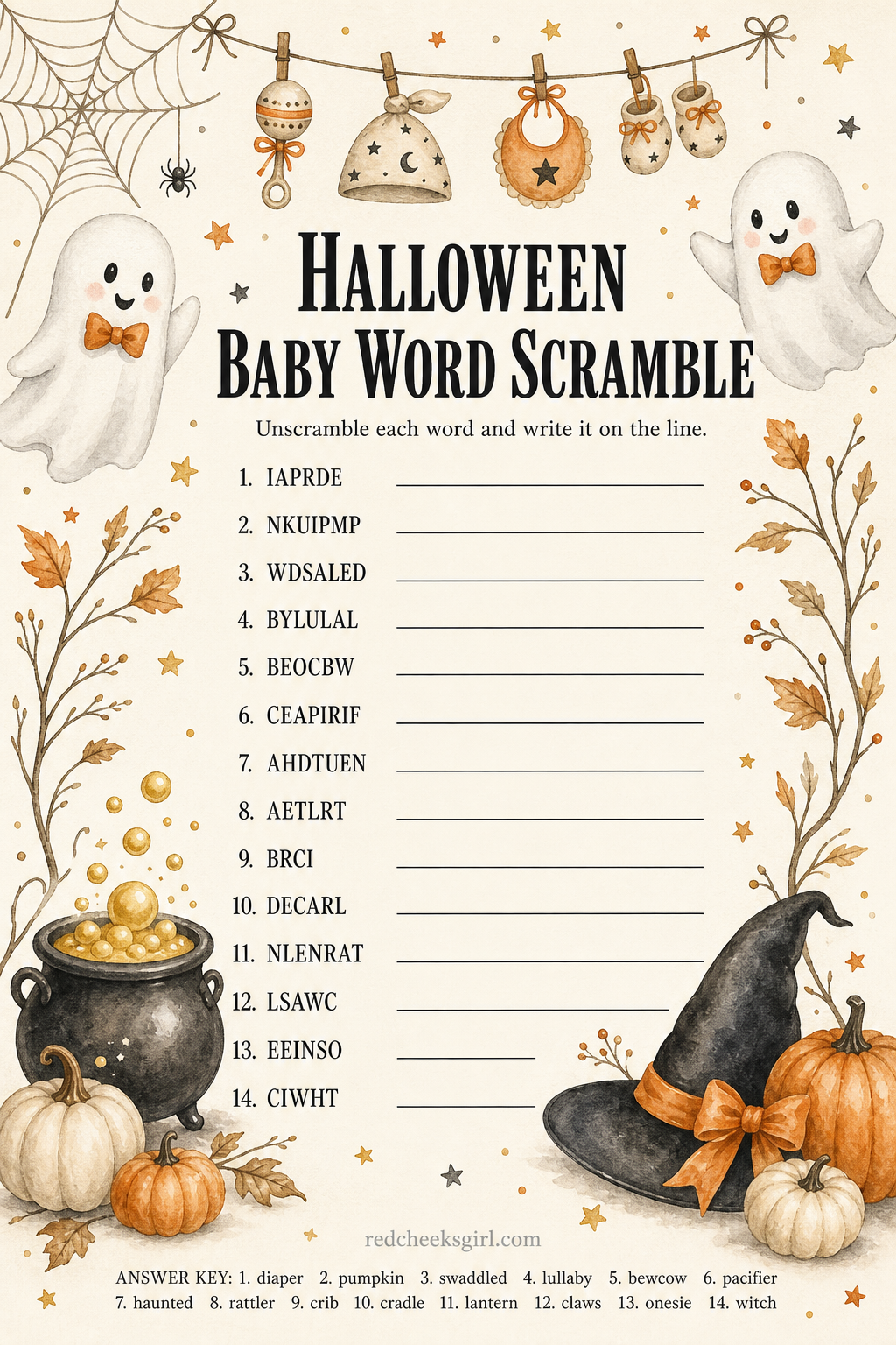 Halloween Baby Word Scramble printable