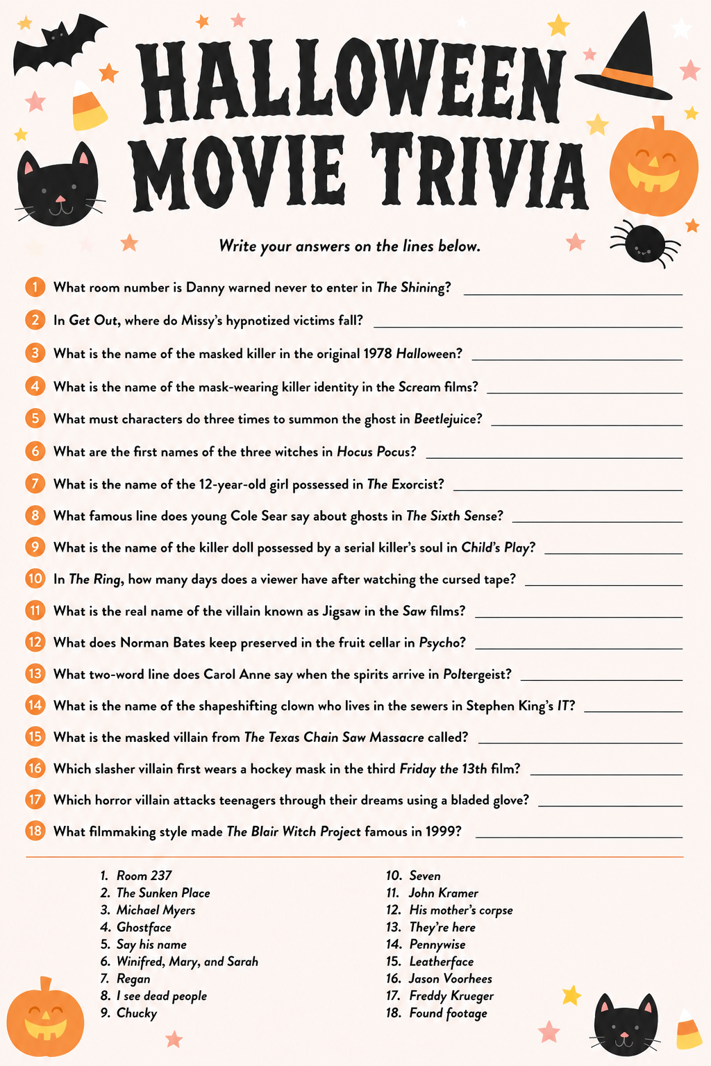 Halloween Movie Trivia printable