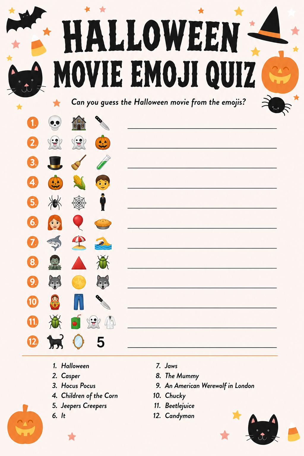 Halloween Movie Emoji Quiz printable