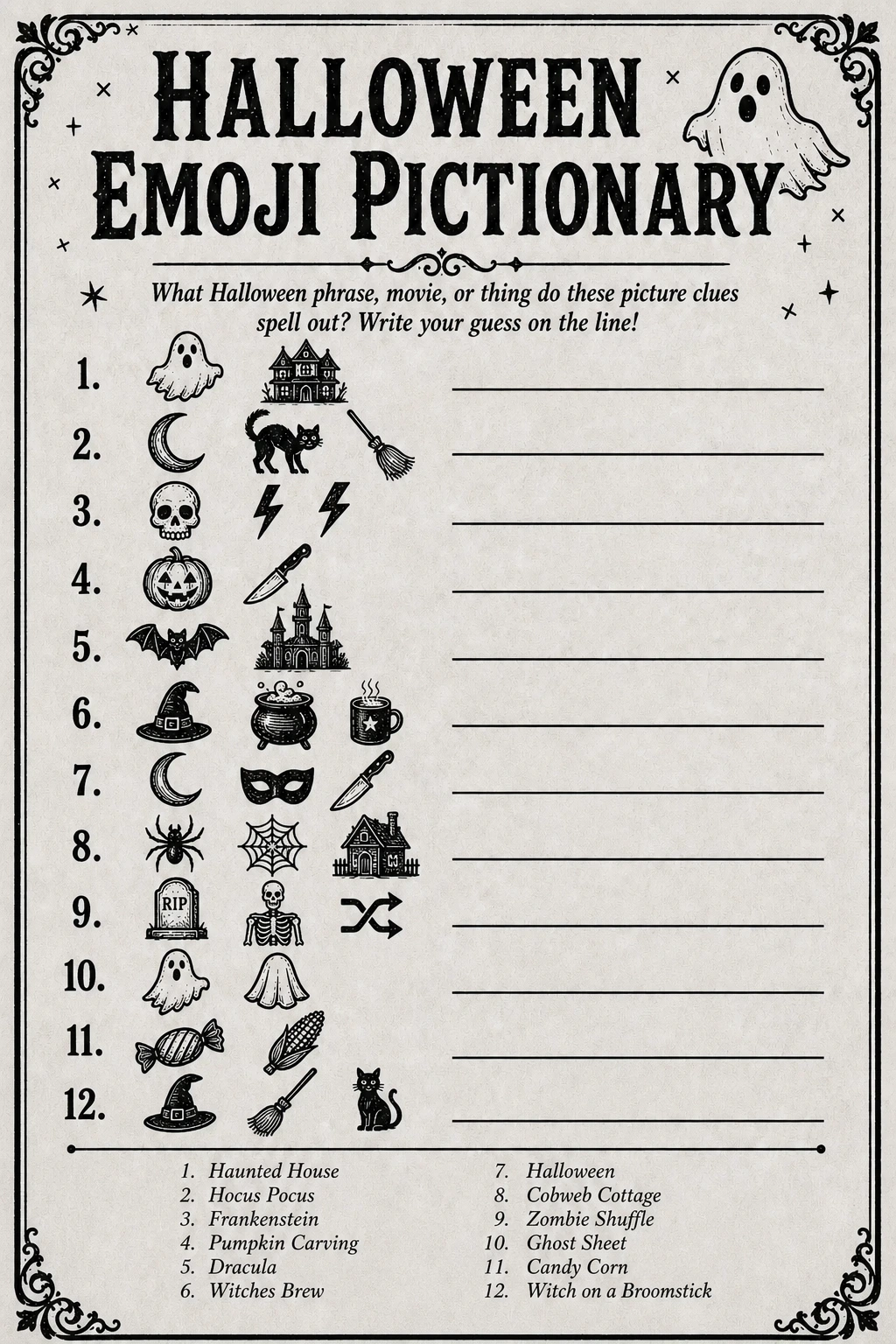 Halloween Emoji Pictionary printable
