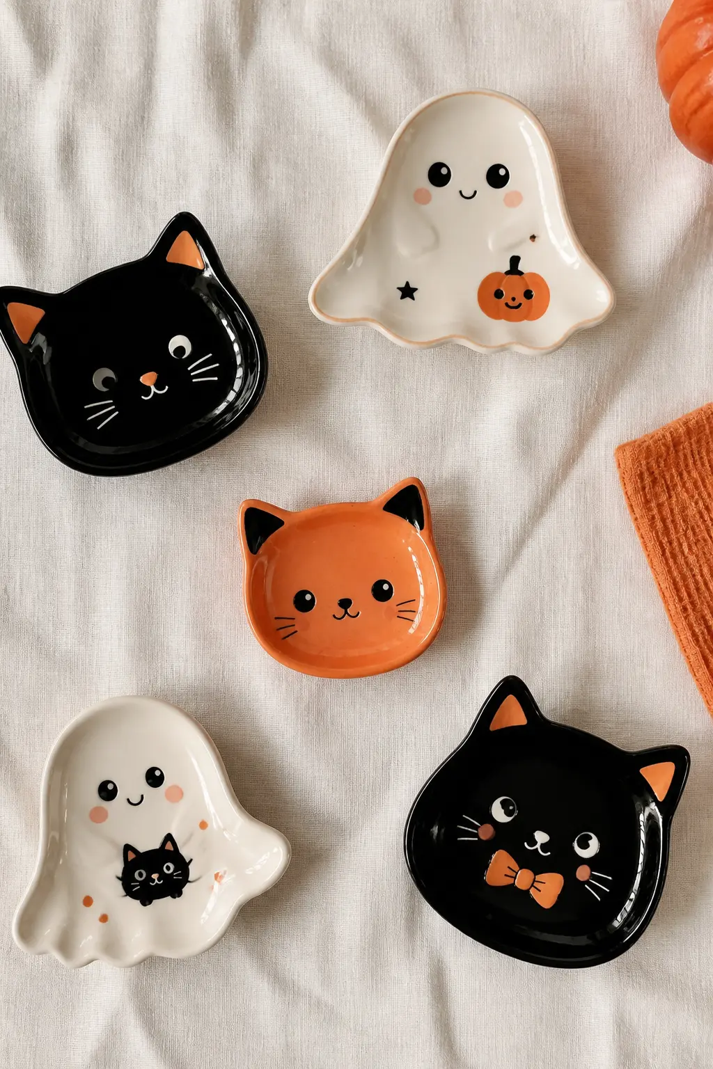 Kawaii Character Snack Dishes — Shaped ceramic trinket dishes with painted ghost, cat and pumpkin faces have been everywhere this season, and the reason is