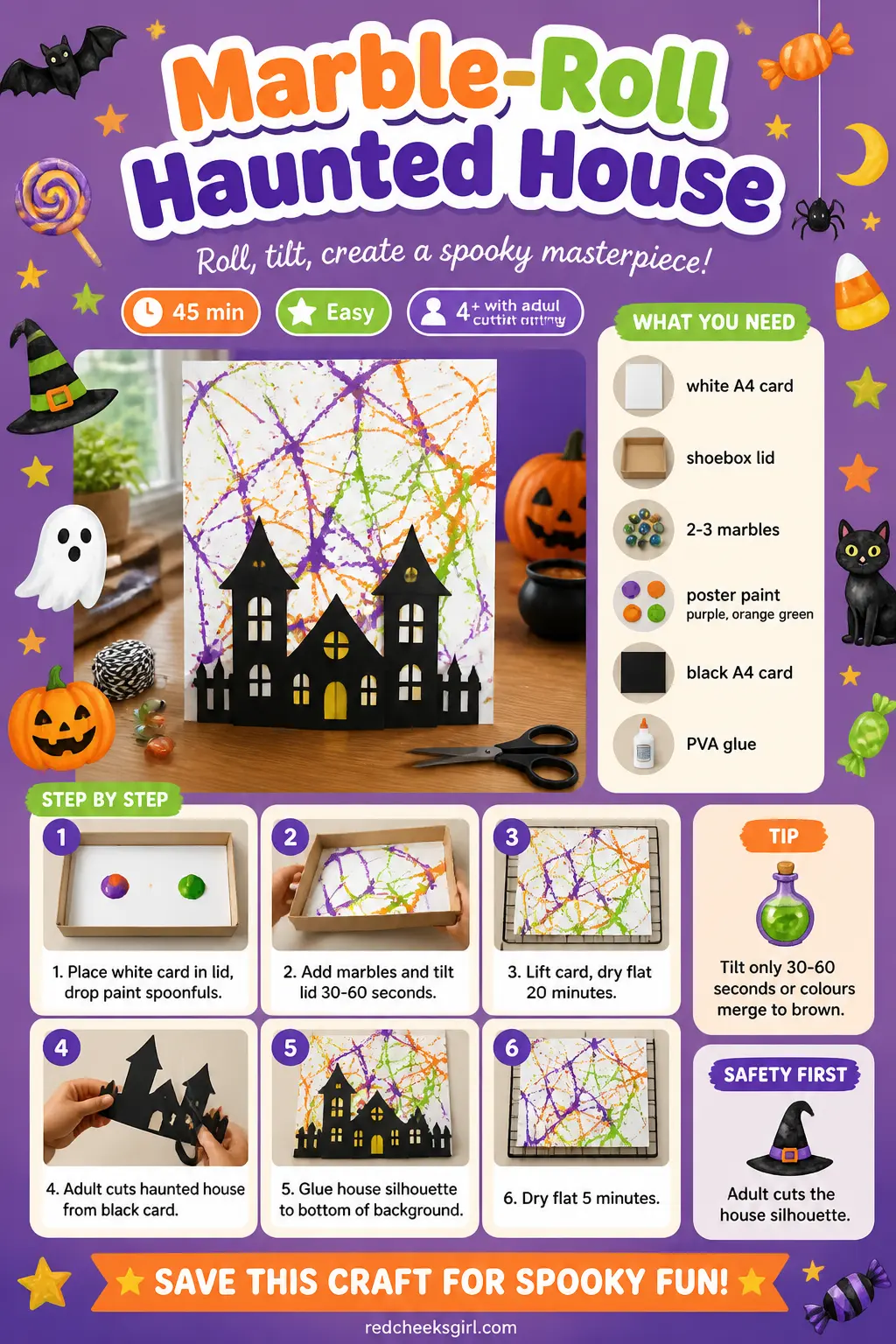 Marble-Roll Haunted House Craft Card printable sheet. Halloween crafts for kids elementary