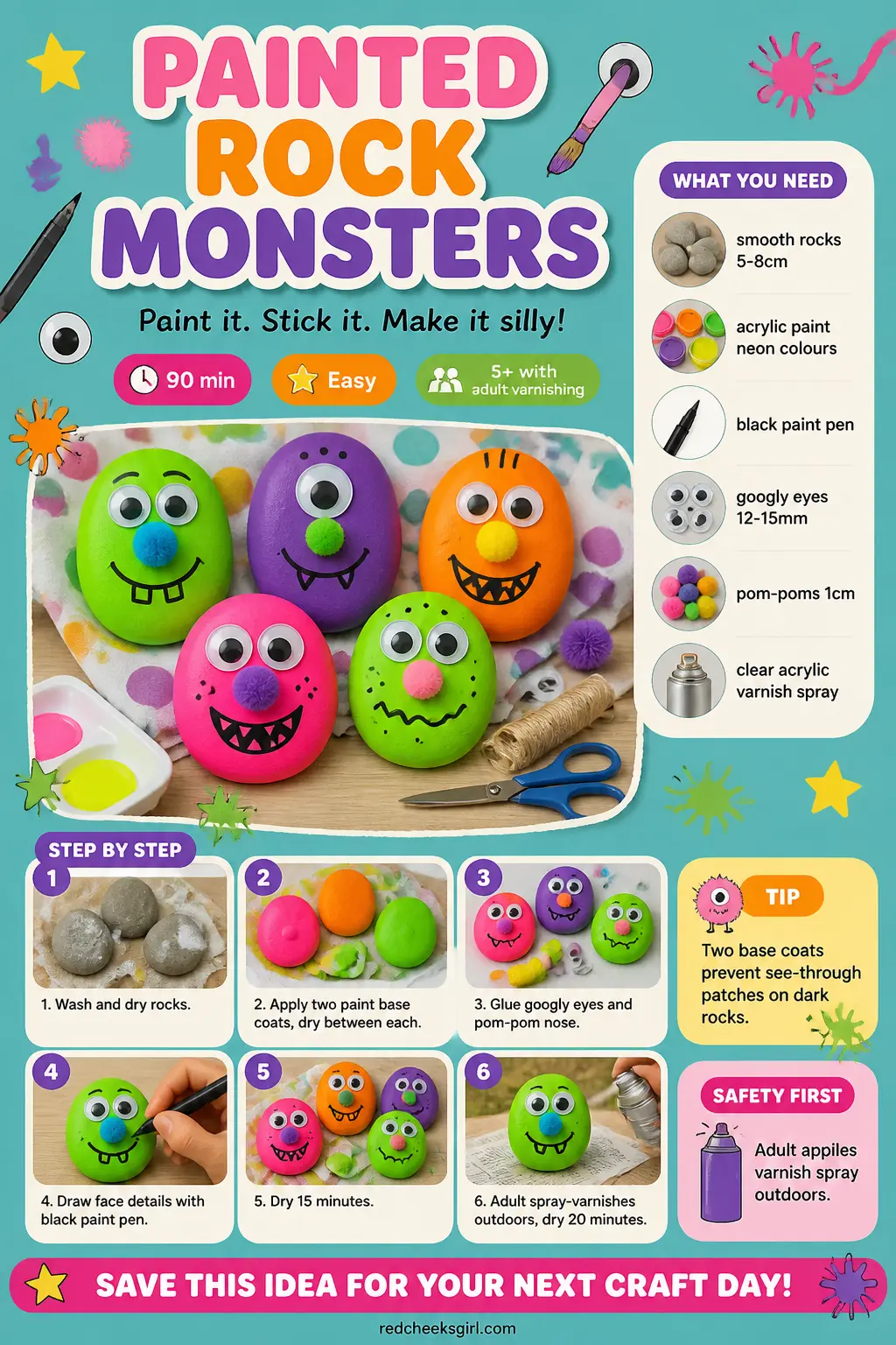 Painted Rock Monsters Craft Card printable sheet. Halloween crafts for kids elementary