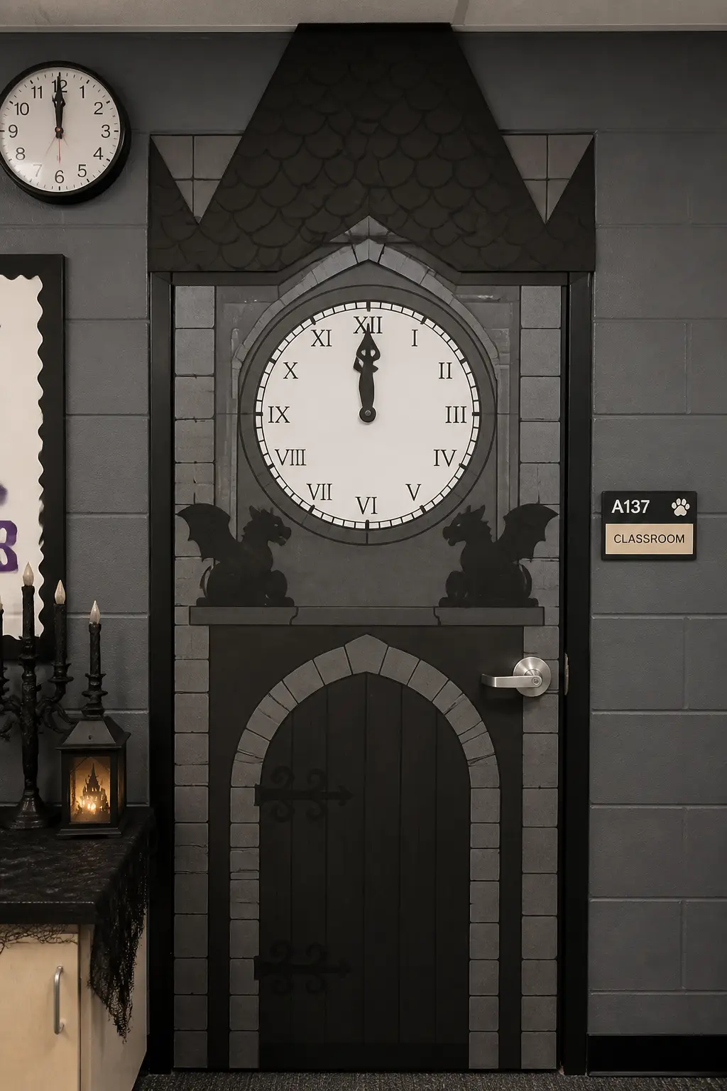 Paper Clock Tower at Midnight Door