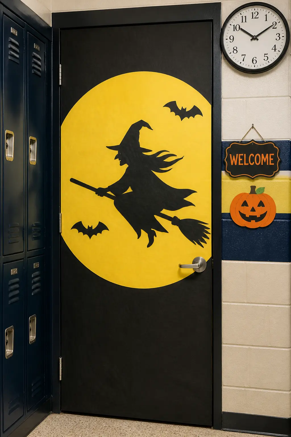 Paper Moon With Witch Silhouette Door