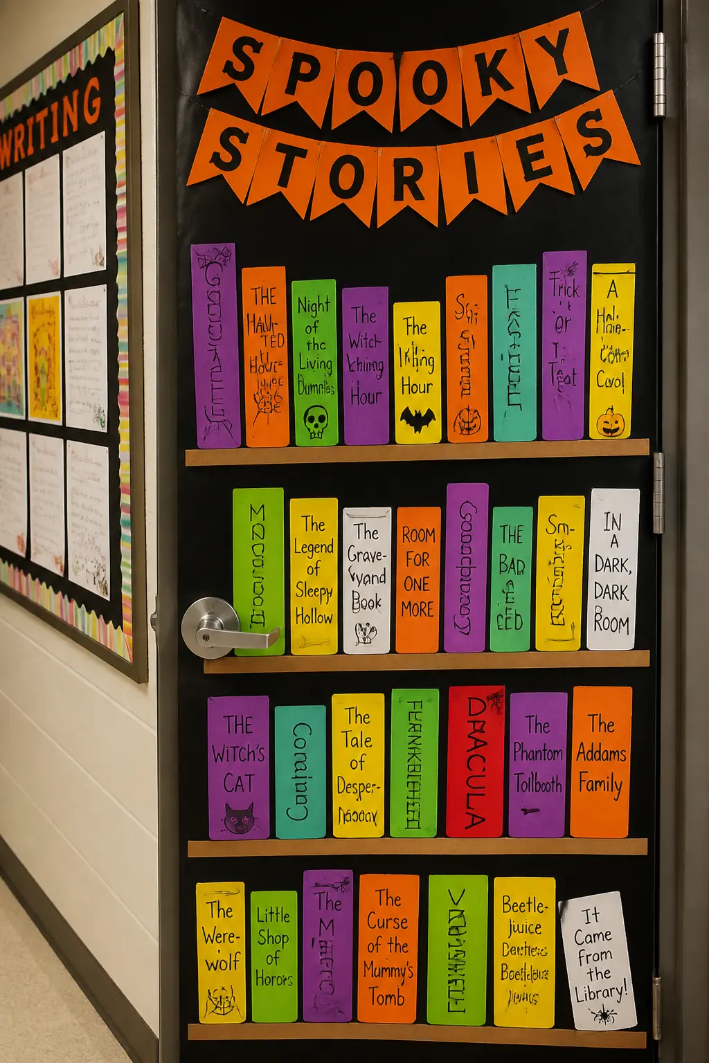 Reading-Themed Halloween Door With Banner