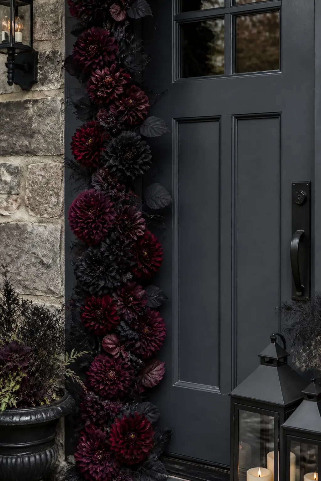 Dark Dahlias Wired Along the Door Edge