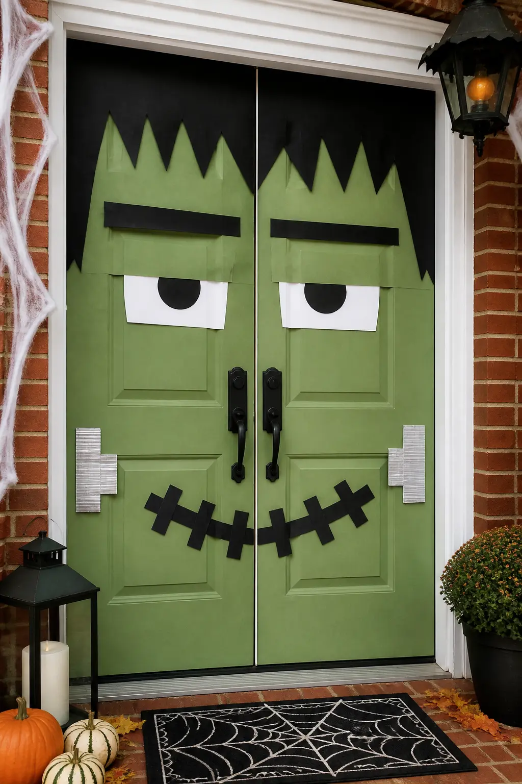 Frankenstein Face Built Across the Door in Cut Paper