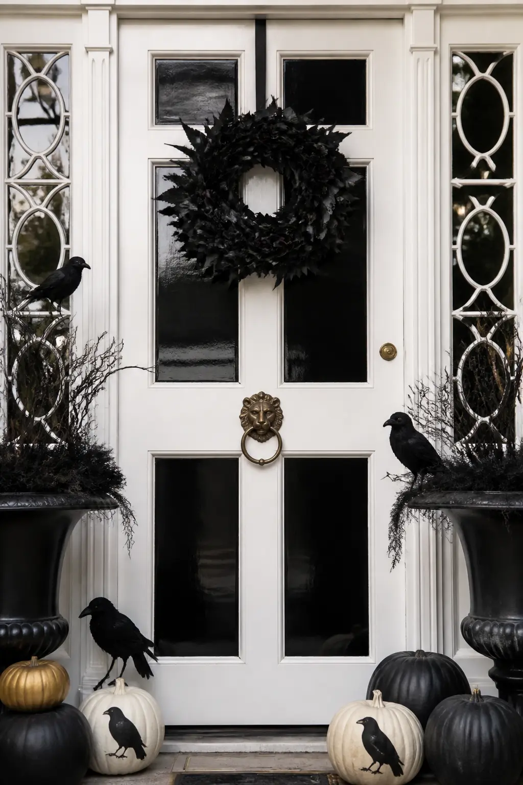 Glossy Black Paper Panels Covering the Door