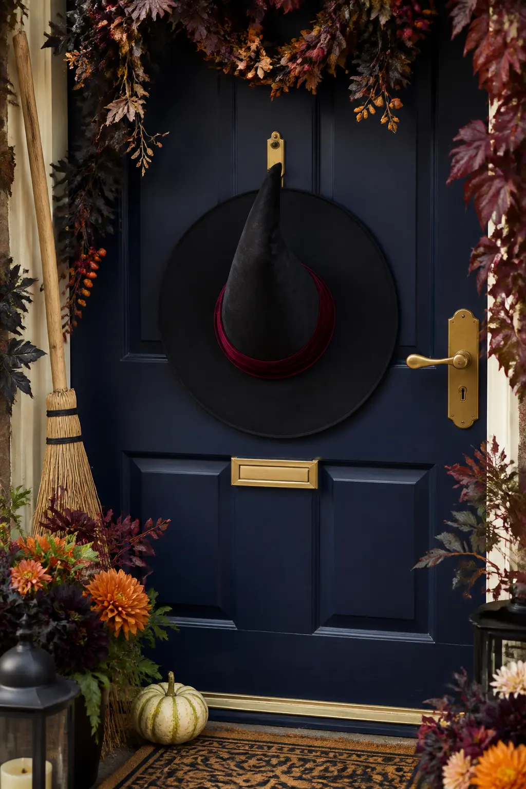 Witch Hat on the Hook Instead of a Wreath