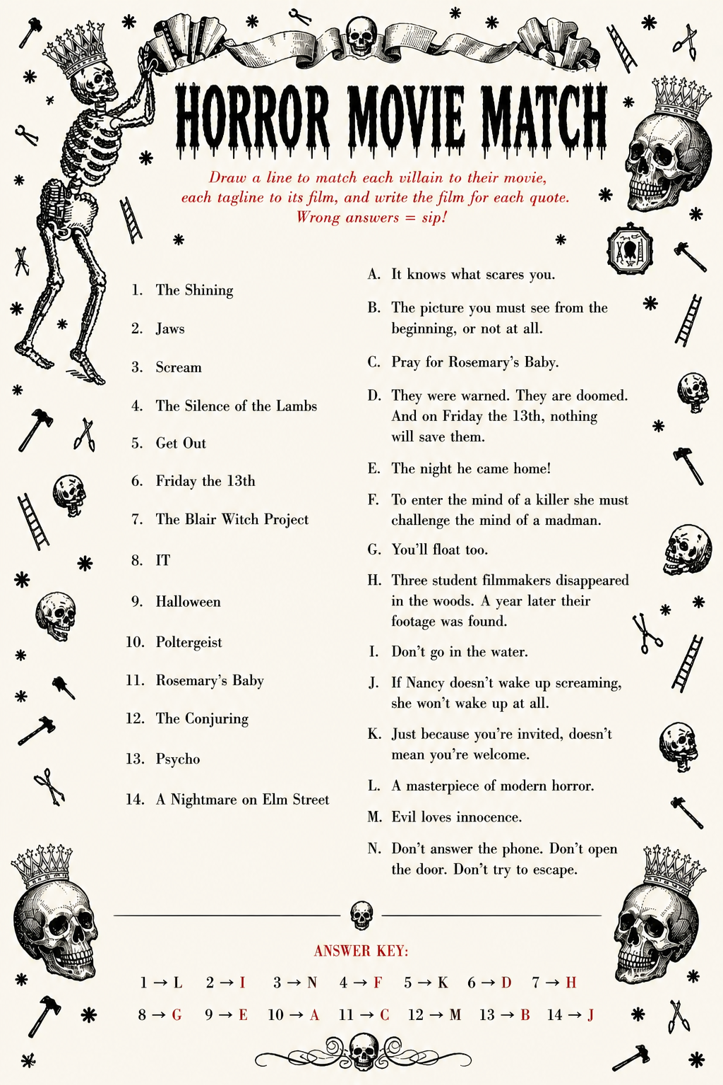 Horror Movie Match printable