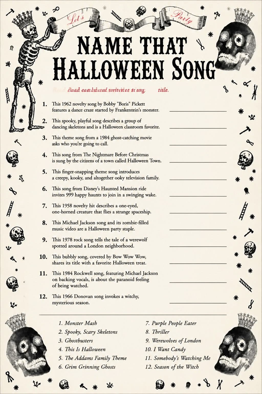Name That Halloween Song printable