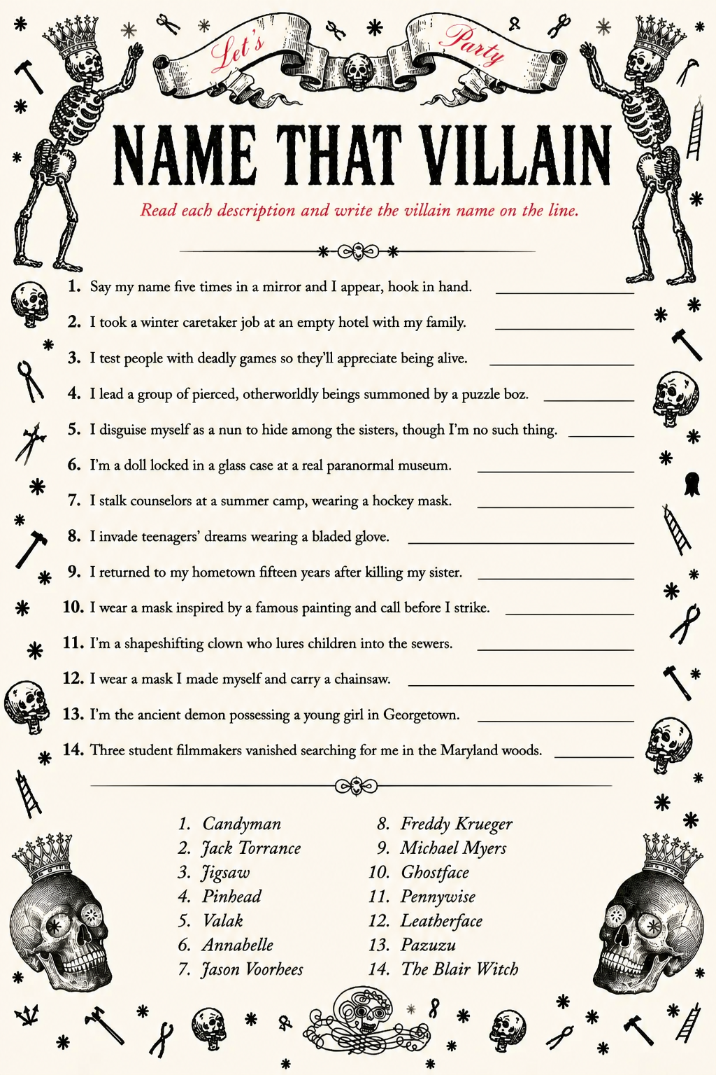 Name That Villain printable