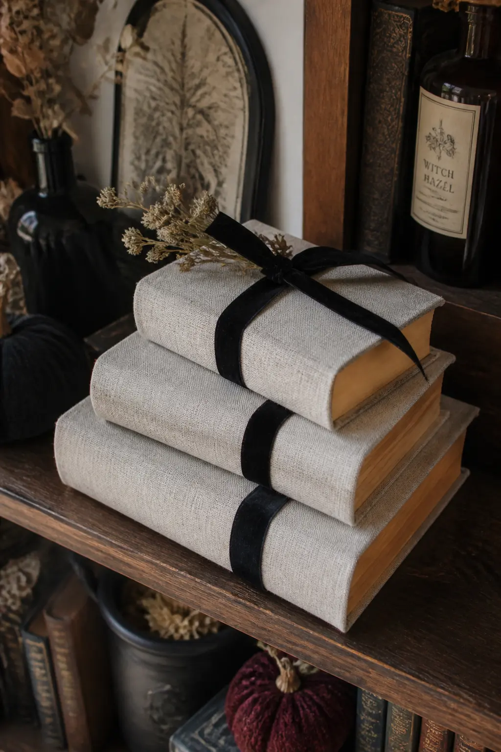 Linen Wrapped Spell Book Covers — Take any hardcover book and wrap it in raw linen the way you would wrap a gift, folding the corners neatly and securing the