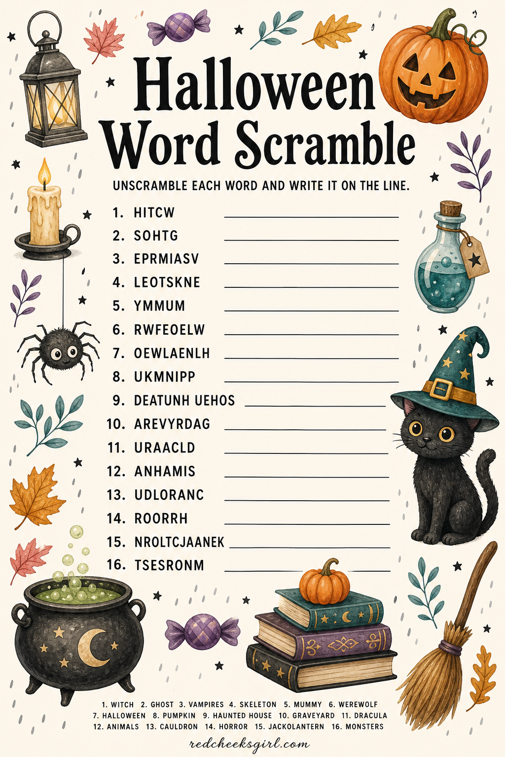 Halloween Word Scramble printable