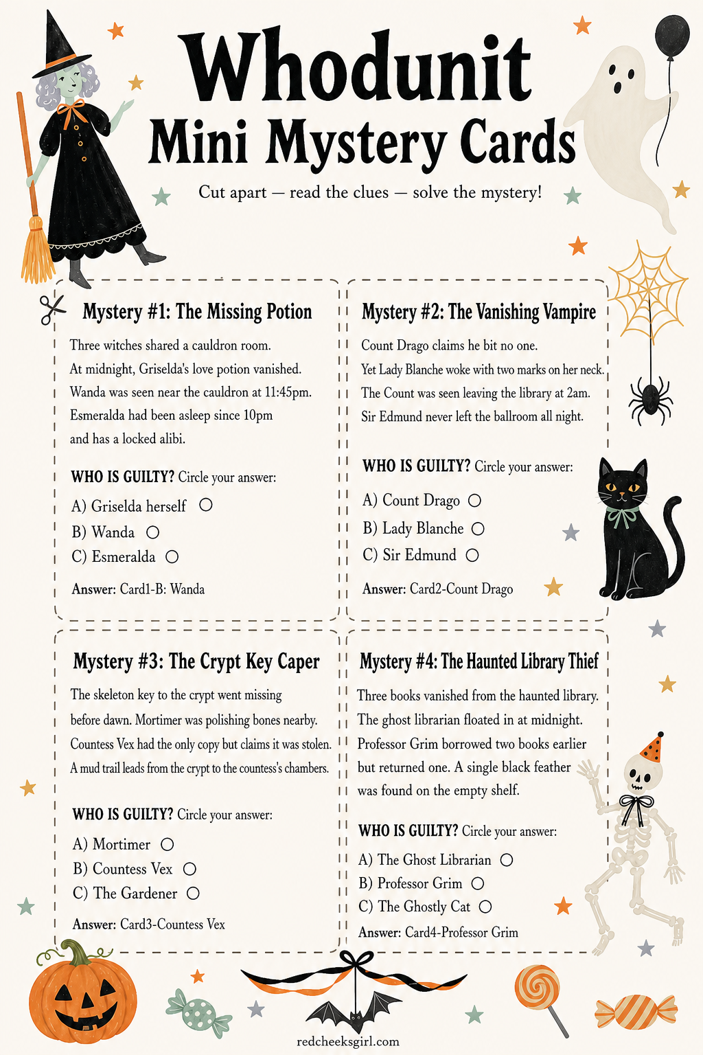 Whodunit Mini Mystery Card printable