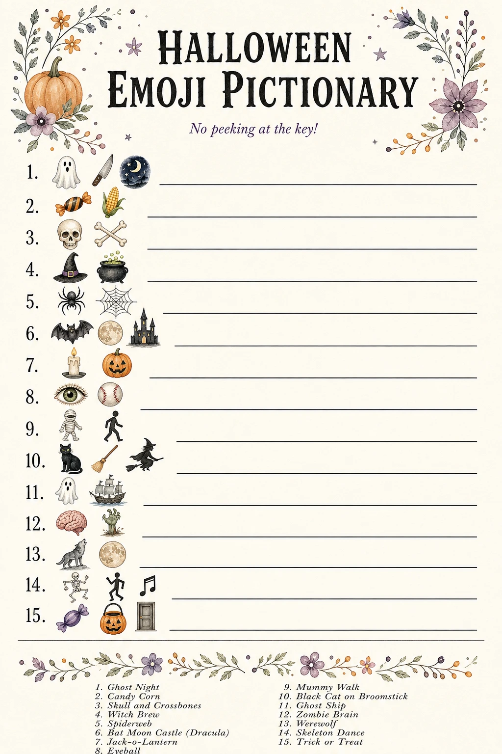 Halloween Emoji Pictionary printable