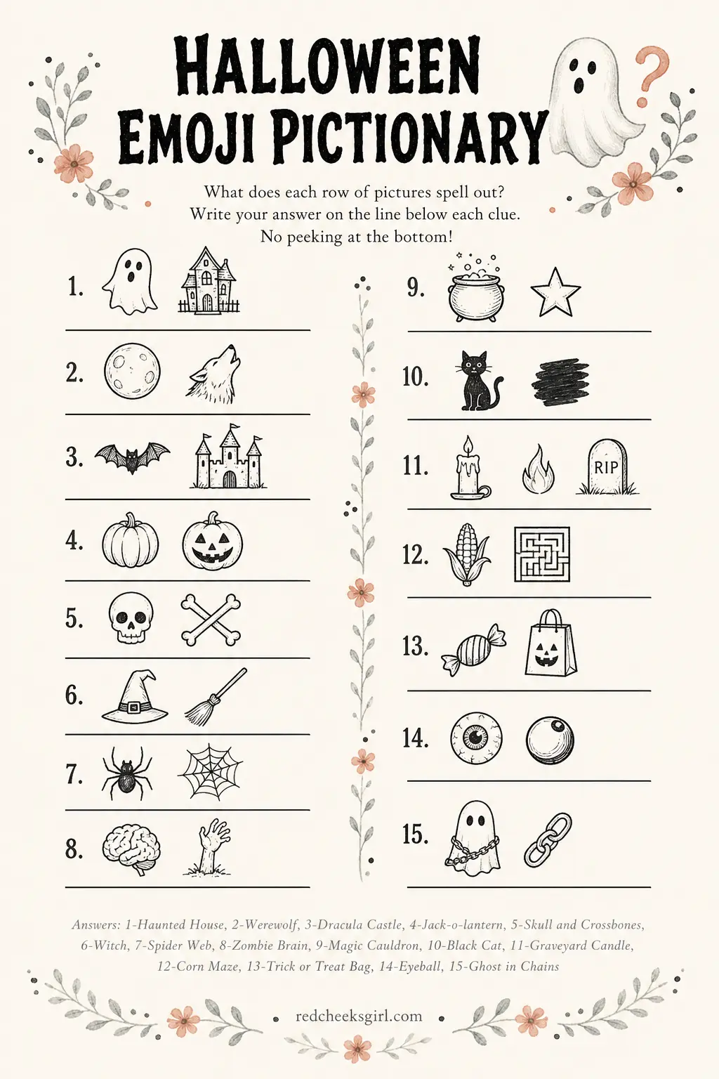 Halloween Emoji Pictionary printable